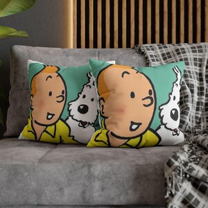 Retro The Adventures of Tintin and Snowy Cartoon Pillow, Vintage Home Decor, Cartoon Cushion, Throw Pillow Cover, Fan Gift Idea