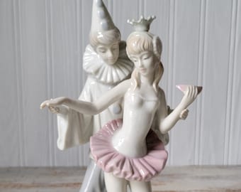 Vintage 1984 Arnart Conte KPM Ballet Dancers Figurine 10&quot; Ballerina Perriot Clown