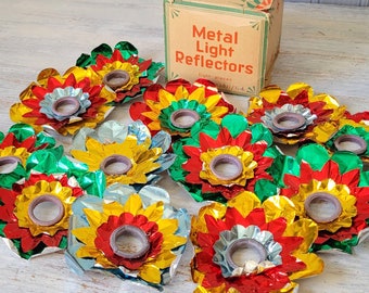 12 Vintage Colorful German Christmas Light Reflectors in Original Box