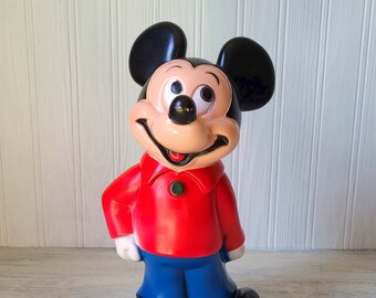 Vintage 1970's Animals Plus Mickey Mouse Plastic Coin Bank 11"