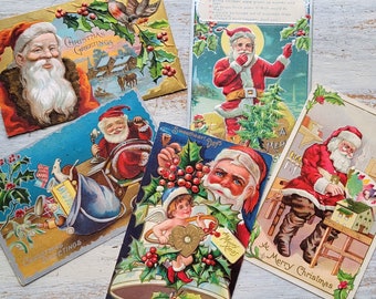 5 Antique Santa Claus Christmas Postcards Diamond Ring Candlestick Telephone