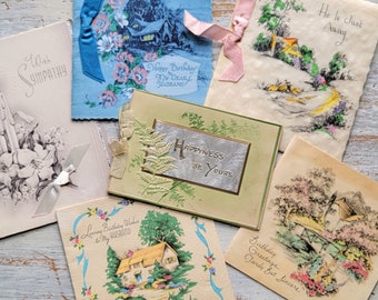 6 Antique Floral Cottage Birthday Sympathy Greeting Cards