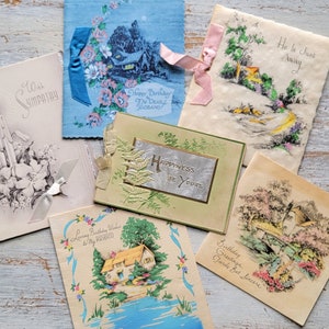 Lot de 6 cartes de voeux d'anniversaire fleuries anciennes
