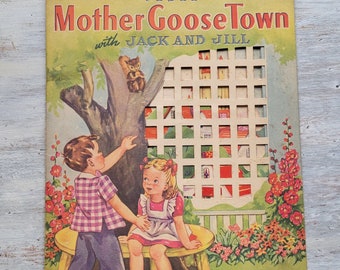 1942 Mother Goose Town Vintage Peek-A-Boo Window Book Whitman #906