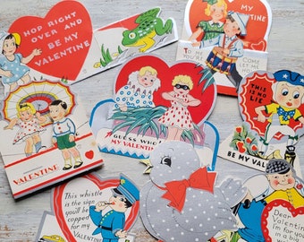 8 Vintage Children's Valentine Cards Polka Dot Bird Frog Tightrope Walker