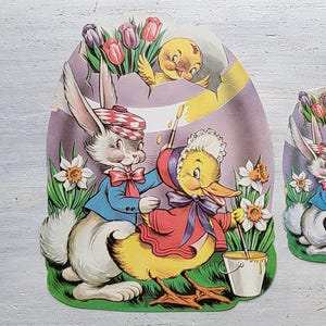 Decoraciones de Pascua de cartón troquelado vintage: conejitos, pollitos y huevos
