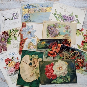 12 reizende antike Blumenkünstler Cherub Blumen Rosen Postkarten Lot
