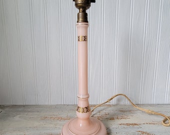 Vintage Pink Glass Boudoir Candlestick Table Lamp Estate