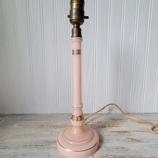 Vintage Pink Glass Boudoir Candlestick Table Lamp Estate