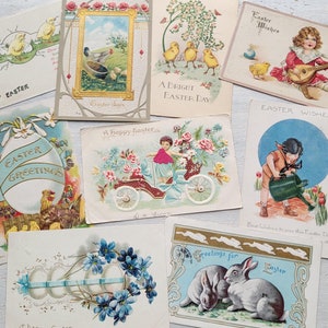 9 Lotto di cartoline pasquali antiche Galli Pulcini Coniglietto Cupido Bambino