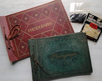 2 Vintage Photograph Albums Scrapbooks Black Pages + Photo Corners