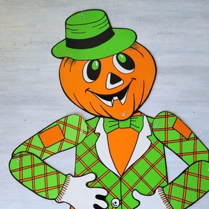 Decoración de cartón troquelado para Halloween con forma de calabaza articulada estilo vintage de JOL Jack-O-Lantern de 35,5" de largo