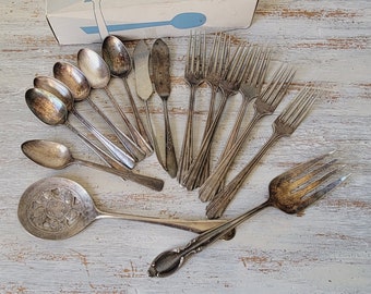 Antique Flatware Silverware Lot Forks Spoons Butter Spreaders Serving Rogers