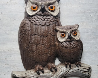 Vintage Plastic Owl Family Wall Decoration 1970&#39;s Burwood