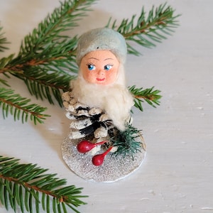 Vintage German Pine Cone Spun Cotton Putz Christmas Elf
