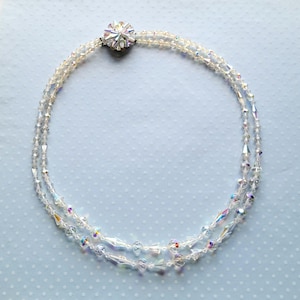 Vintage Long Aurora Borealis Glass Bead Necklace Double Strand