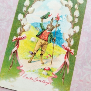 Antique 1900's Humanized Easter Bunny & Pussywillows