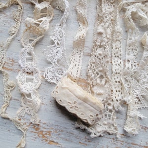 Vintage Lace Trim Lengths Lot Ecru White Eyelet 14 yds. image 4