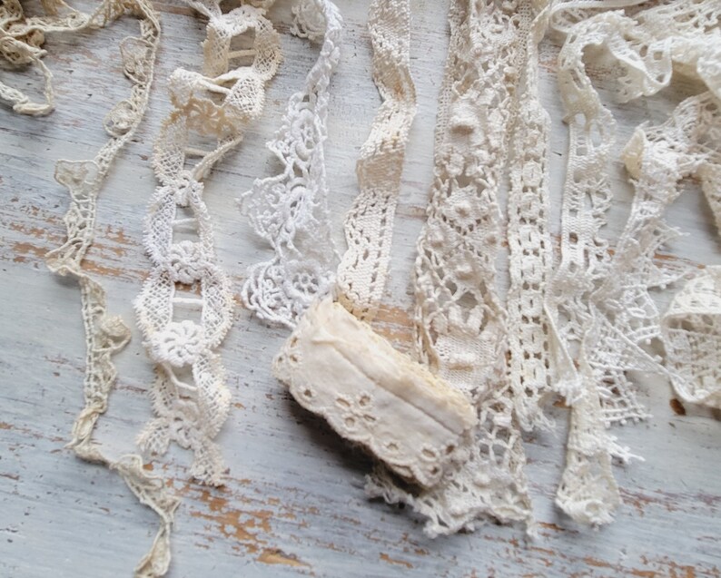 Vintage Lace Trim Lengths Lot Ecru White Eyelet 14 yds. image 4