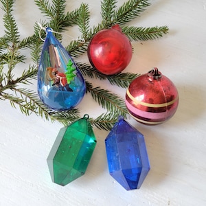 5 enfeites de Natal de plástico vintage