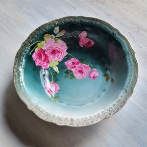 Vintage C. Tielsch Germany Serving Bowl Hand Painted Roses Gilt Edging