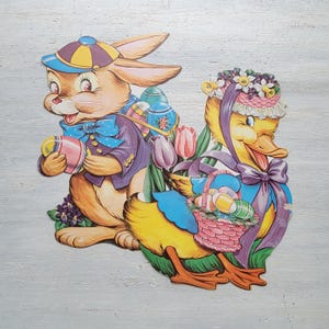 Adornos de Pascua de cartón troquelado vintage con forma de conejito y pato, 30 cm