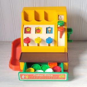 Vintage 1974 Cash Register w/ Coins Fisher Price Toy #924 VG+