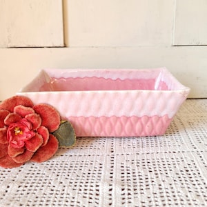 Vintage Cookson Pottery Pink Planter No. 296 - Mid Centry Modern Rose Drip Glaze - 1950s Basketweave Retro Flower Pot USA