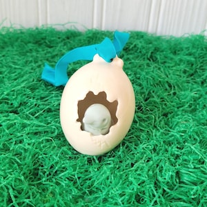 Vintage Ceramic Easter Egg Shell with Blue Chick Ornament