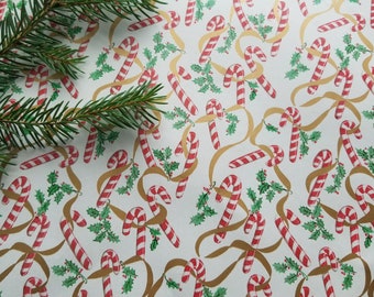 60 Sheets Department Store Vintage Candy Cane Christmas Gift Wrap 12 x 17"