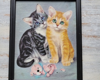 Vintage 1960's Winde Litho Print Cats Kittens Girard 8 x 10