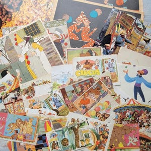 Vintage circusboek uitsneden pagina's zegels kortstondige dierenclownmarkt Lot