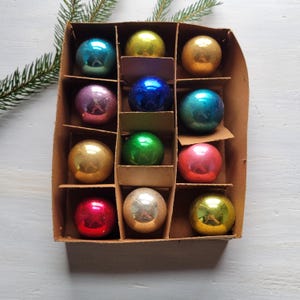 12 Vintage Colorful Mini Japan Christmas Ornaments 1.5&quot;