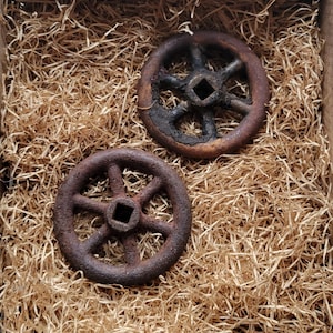 2 Antique Rusty Metal Wheels Junk for Altered Art Assemblage 3"