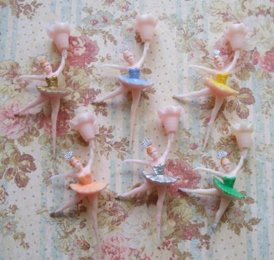 Vintage Ballerina Candle Holders Cake Decorations Lot of 6 Etsy
