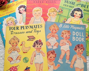5 libros de muñecas de papel antiguos de los años 40 sin cortar: una actividad nostálgica para la infancia.