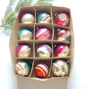 Vintage Shiny Brite Glass Christmas Ornaments Stripes Indent
