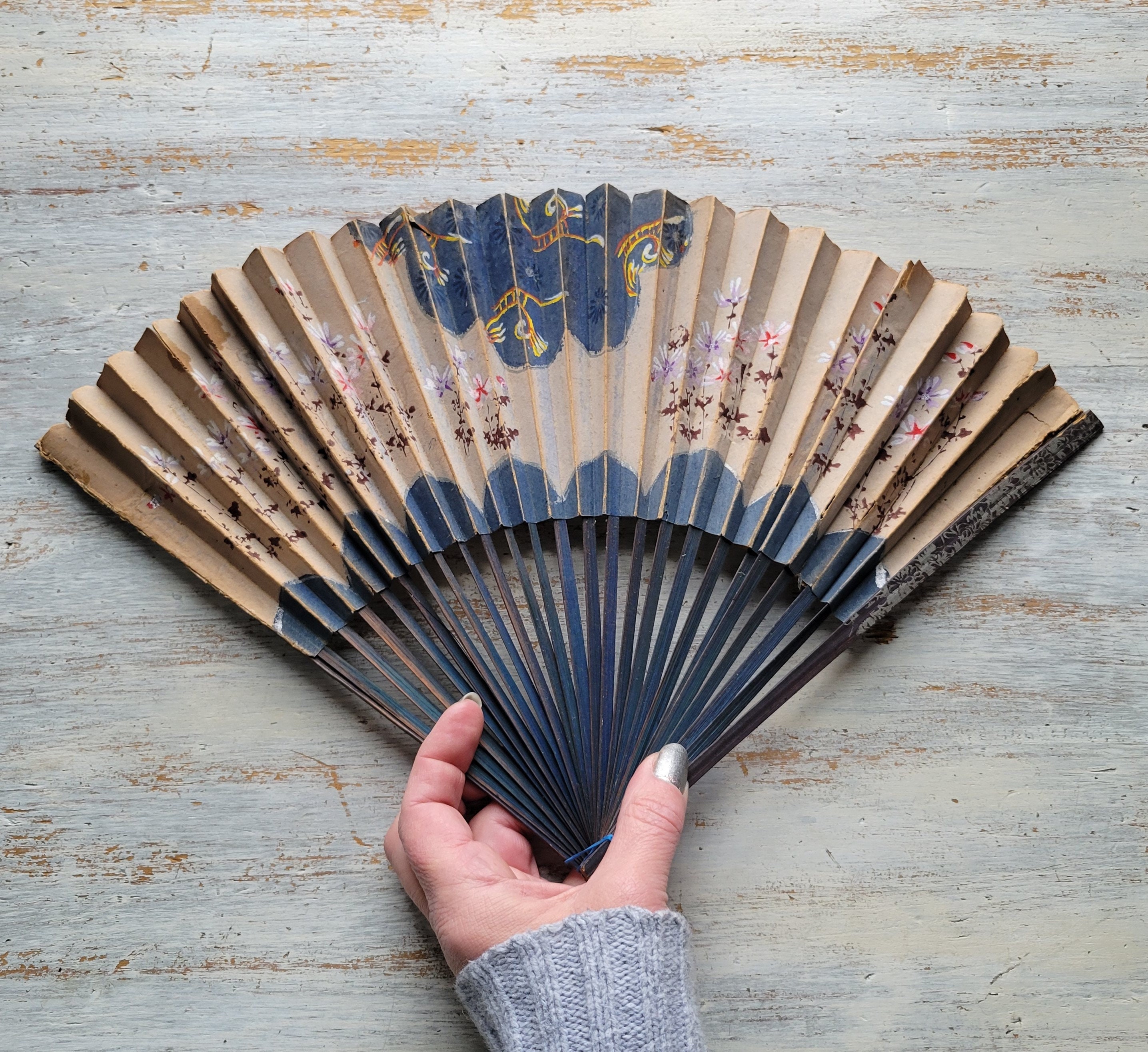 2 Antique 1900's Clearfield PA Advertising Floral Folding Paper Hand Fans