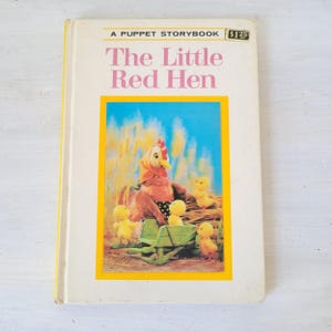 Vintage Lilla Röda Hönan Lentikulär Marionett Sagobok Barnpappbok