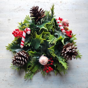Vintage Kitsch Plastic Christmas Wreath with Blow Mold Candy Canes 10&quot;