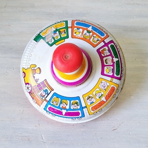Vintage Colorful Train with Children Tin Toy Spinning Top 8&quot;