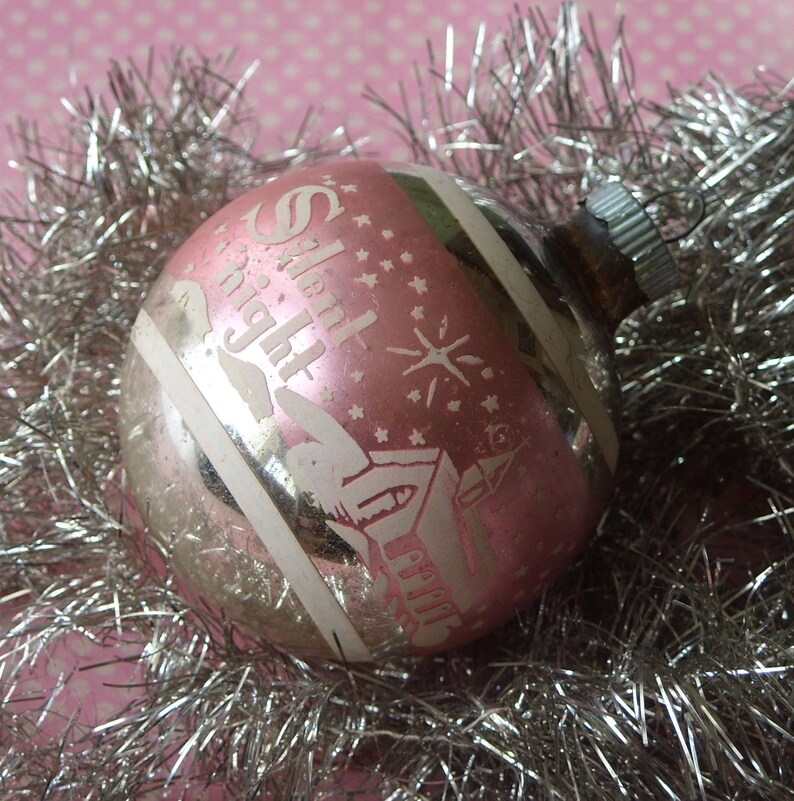 Vintage Pink Silent Night Christmas Ornament Shiny Brite Etsy