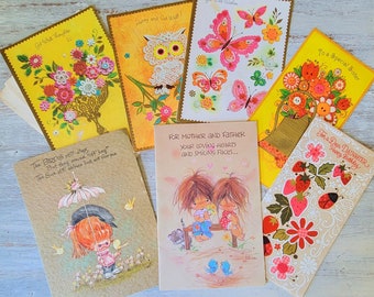 7 Vintage Greeting Cards Florals Elena Davy Unused & Used