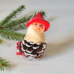 Vintage German Pine Cone Spun Cotton Putz Christmas Elf