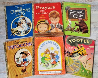 6 Vintage Little Golden Books Pinocchio Prayers Tootle Christmas Eloise Wilkin