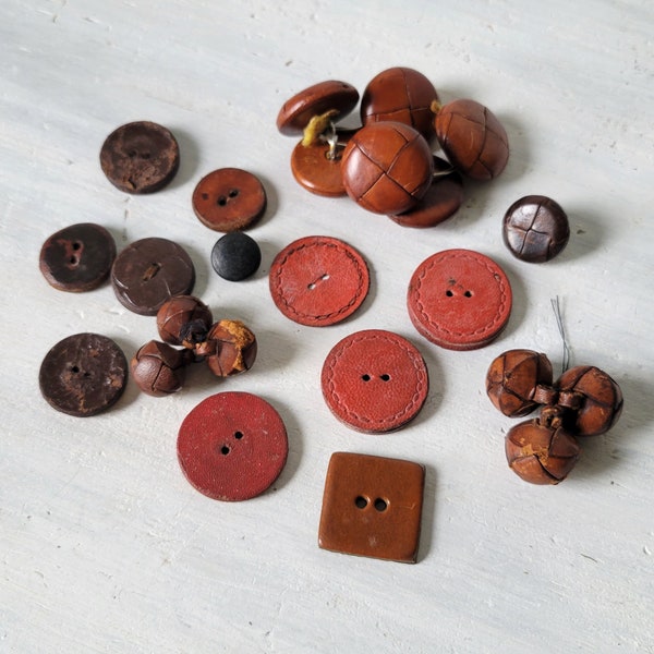 23 pc Vintage Aged Leather Buttons for Crafts