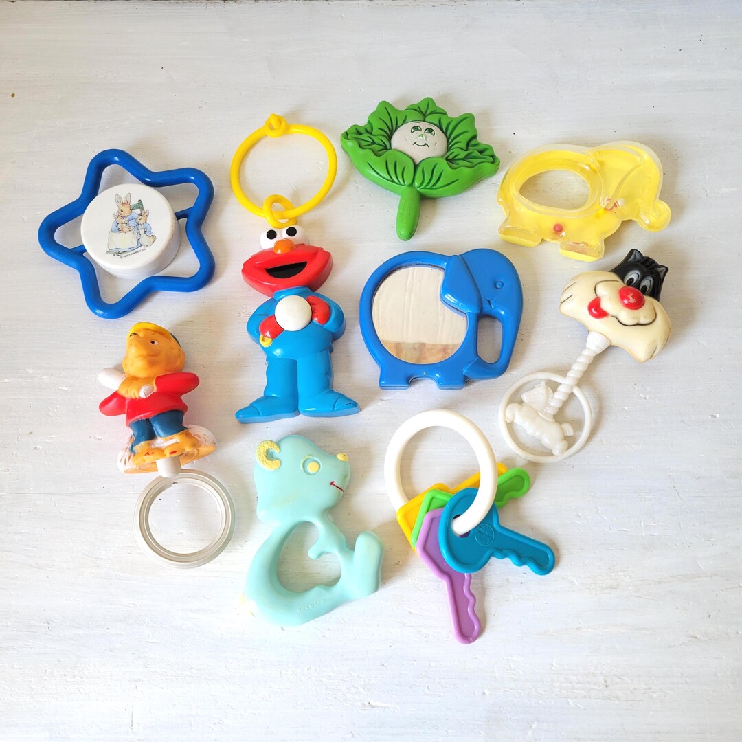 Ebay Rattle 9 Vintage Plastic Baby Rattle Teething Toy Elephant Bear Keys Lot - Etsy