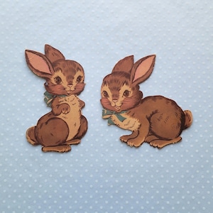 2 mini conejitos vintage troquelados de cartón para decorar Pascuas