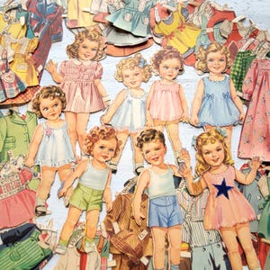 8 Vintage Children Paper Dolls and Clothes 1940's