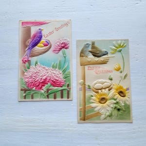 Antique Birds Heavily Embossed Easter Postcards Germany